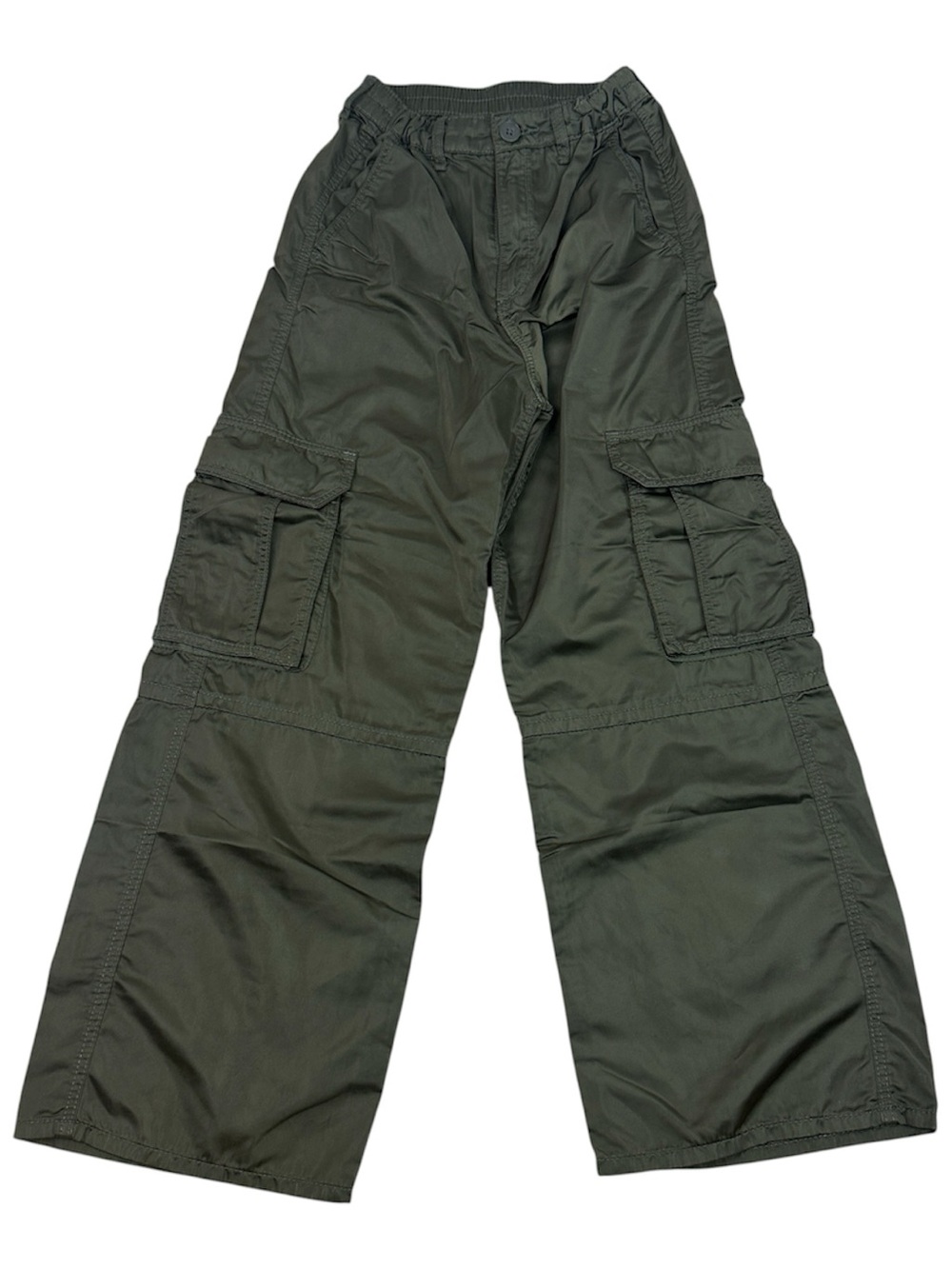 H&M Girls Olive Satin Cargo Wide-Leg Pants